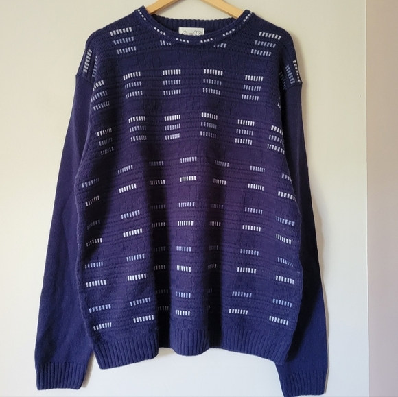 Vintage Other - Vintage 90s Textured Knit Navy Wool Blend Grandpa Boyfriend Sweater Size XL